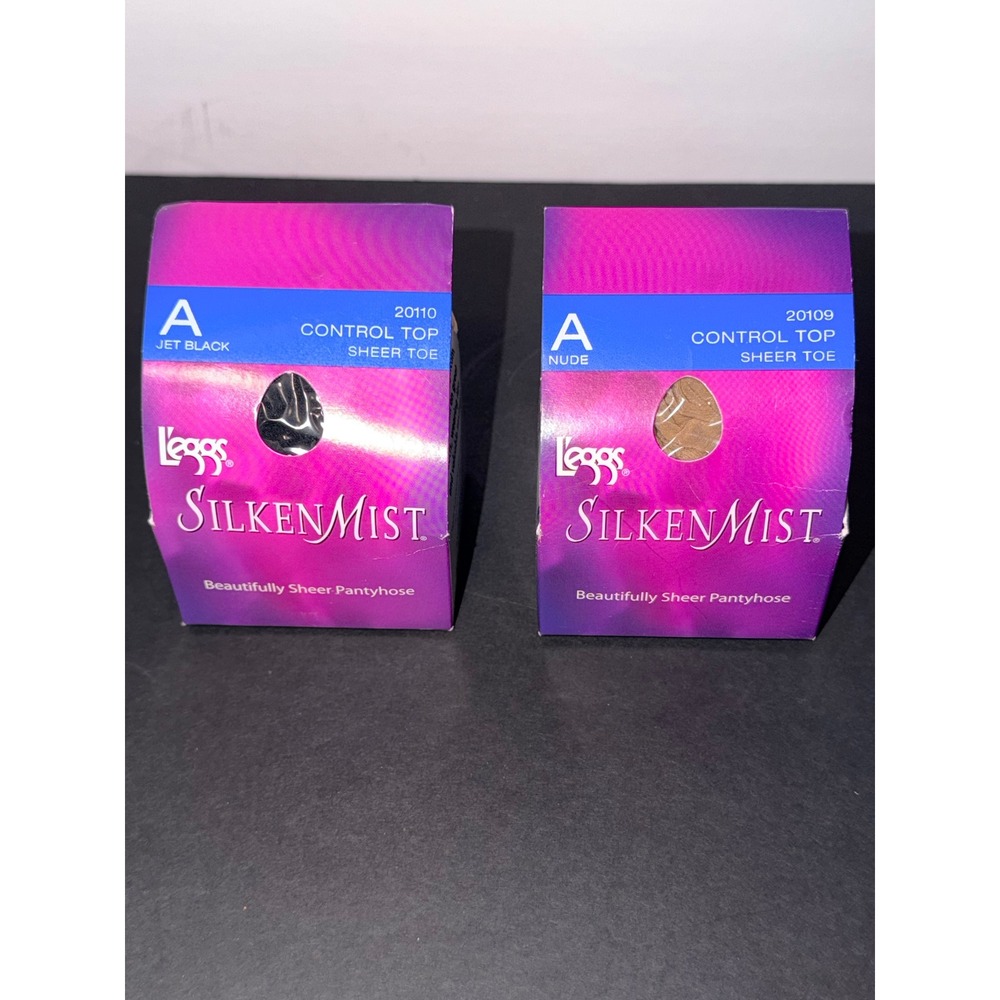 2 L'eggs Silken Mist Control Top Sheer Toe Pantyhose Sz A Jet Black & Nude